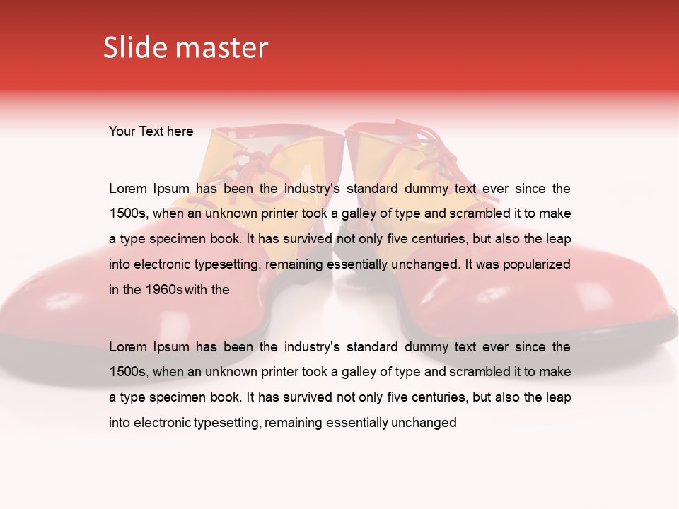 A Pair Of Huge Colorful Clown Shoes On A White Background With Copy Space PowerPoint Template