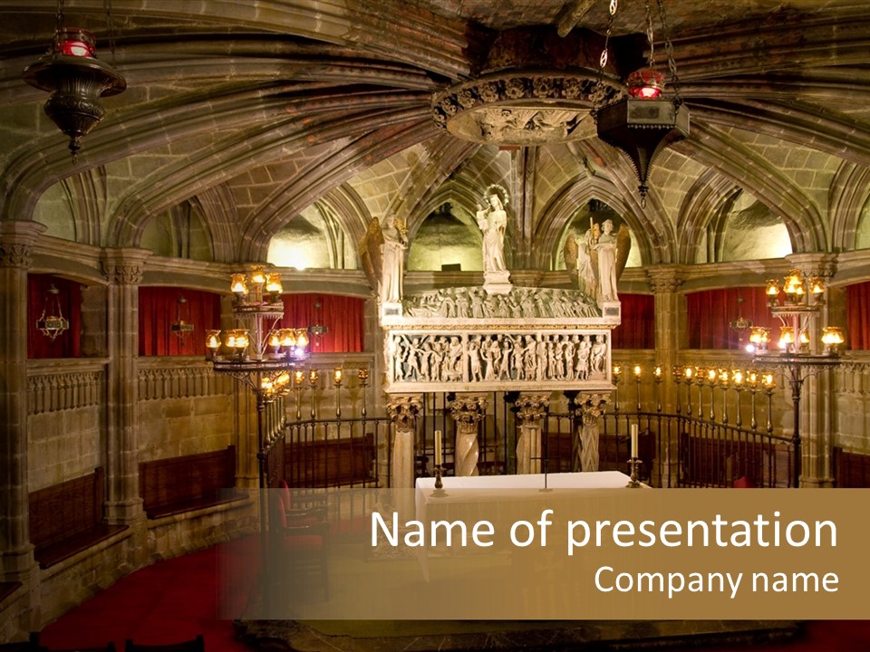 Interior Of A Gothic Church In Barcelona, Spain PowerPoint Template