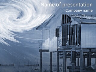 Hurricane Damaged Coastal Home With Storm Overlay PowerPoint Template