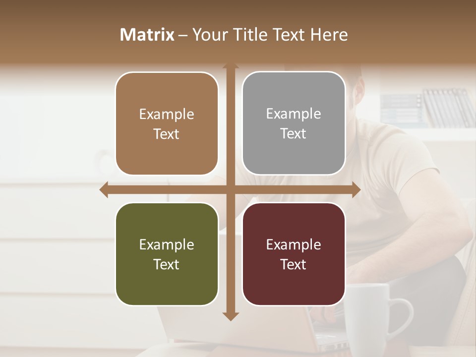 Happy Young Man In T-Shirt Sitting On Sofa At Home, Working On Laptop Computer, Smiling. PowerPoint Template