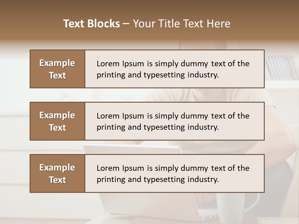 Happy Young Man In T-Shirt Sitting On Sofa At Home, Working On Laptop Computer, Smiling. PowerPoint Template