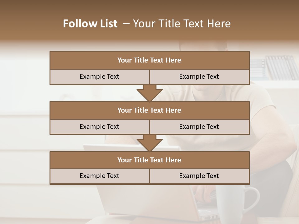 Happy Young Man In T-Shirt Sitting On Sofa At Home, Working On Laptop Computer, Smiling. PowerPoint Template