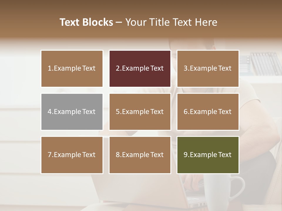 Happy Young Man In T-Shirt Sitting On Sofa At Home, Working On Laptop Computer, Smiling. PowerPoint Template