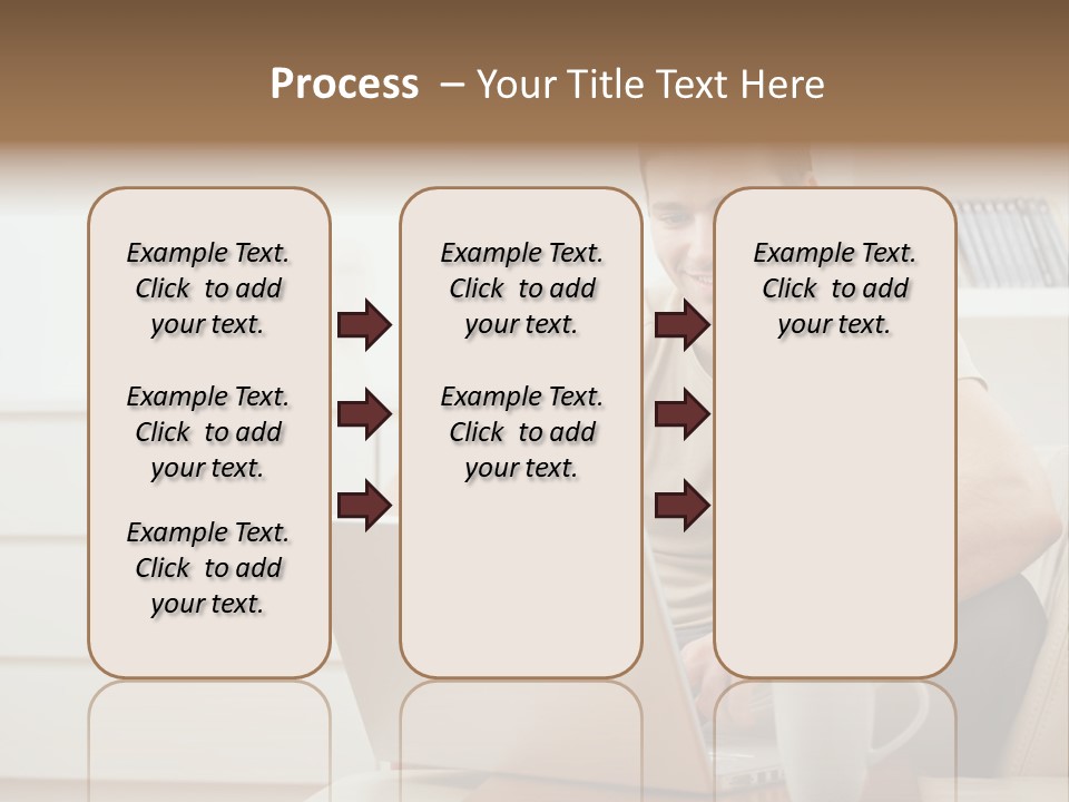 Happy Young Man In T-Shirt Sitting On Sofa At Home, Working On Laptop Computer, Smiling. PowerPoint Template