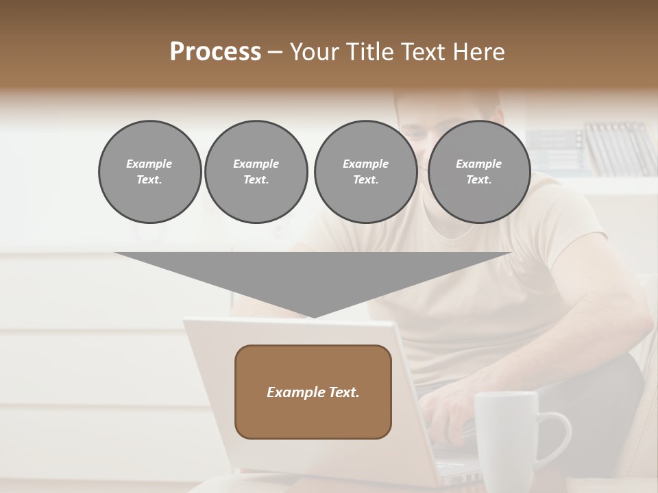 Happy Young Man In T-Shirt Sitting On Sofa At Home, Working On Laptop Computer, Smiling. PowerPoint Template