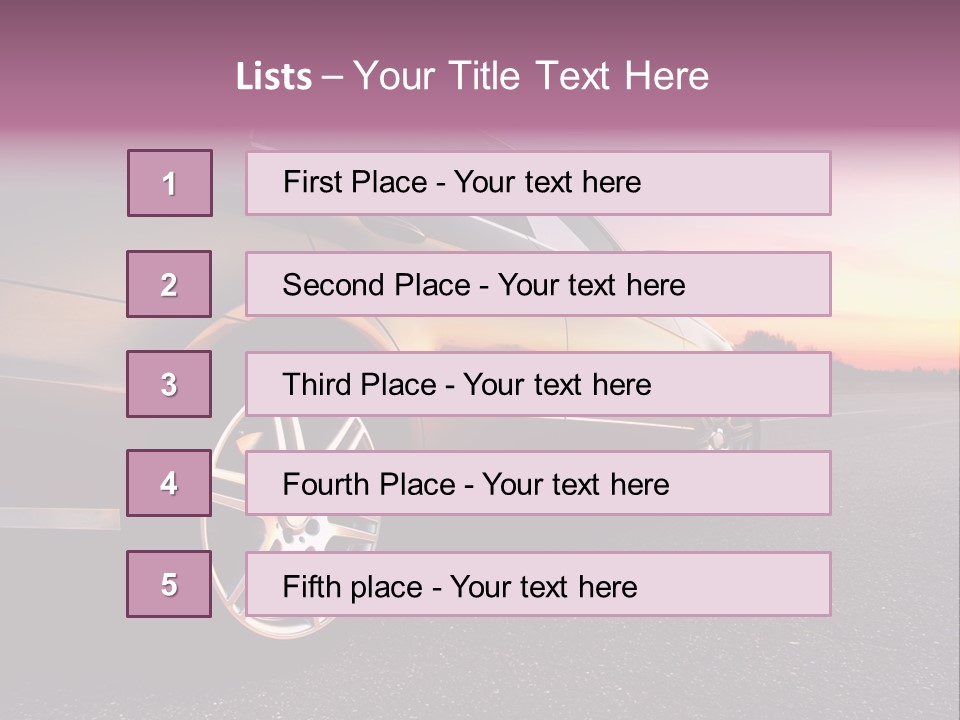 Rear-Side View Of A Luxury Car On Sunset PowerPoint Template