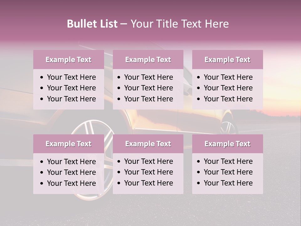 Rear-Side View Of A Luxury Car On Sunset PowerPoint Template