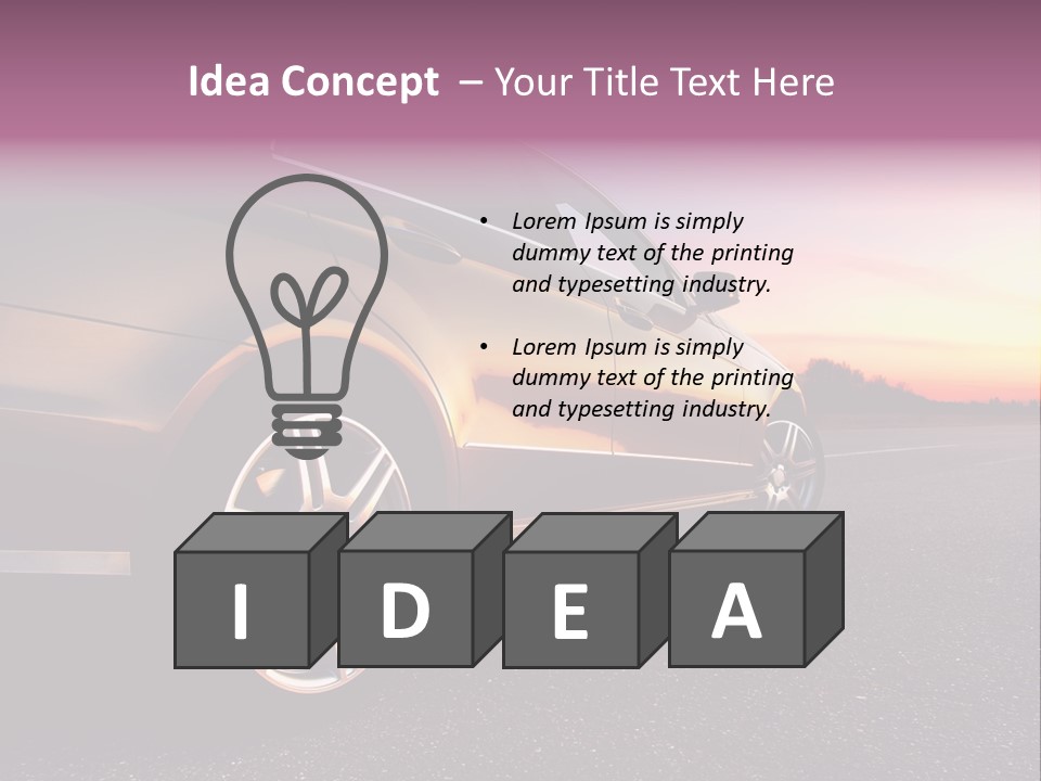 Rear-Side View Of A Luxury Car On Sunset PowerPoint Template