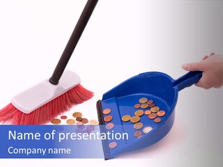 Money Sweeps Up In A Dustpan On White Background PowerPoint Template