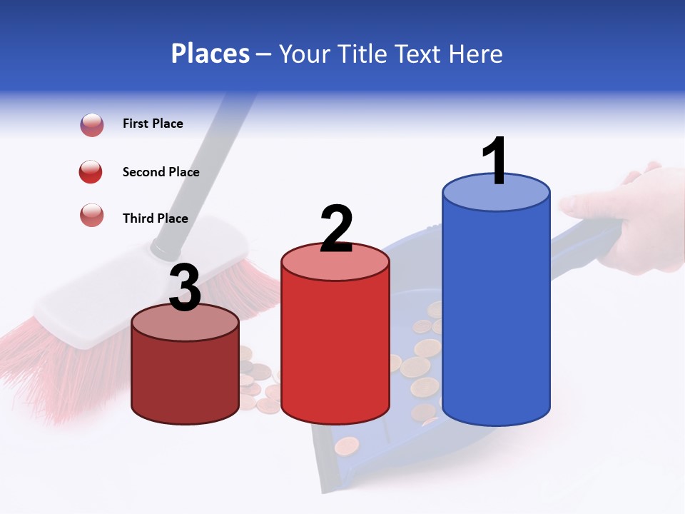 Money Sweeps Up In A Dustpan On White Background PowerPoint Template
