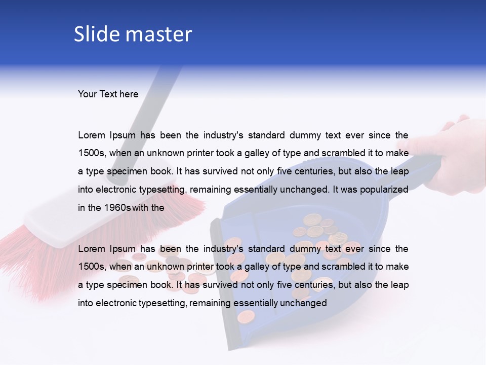 Money Sweeps Up In A Dustpan On White Background PowerPoint Template