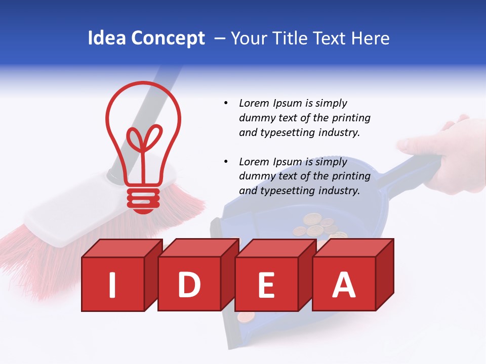 Money Sweeps Up In A Dustpan On White Background PowerPoint Template