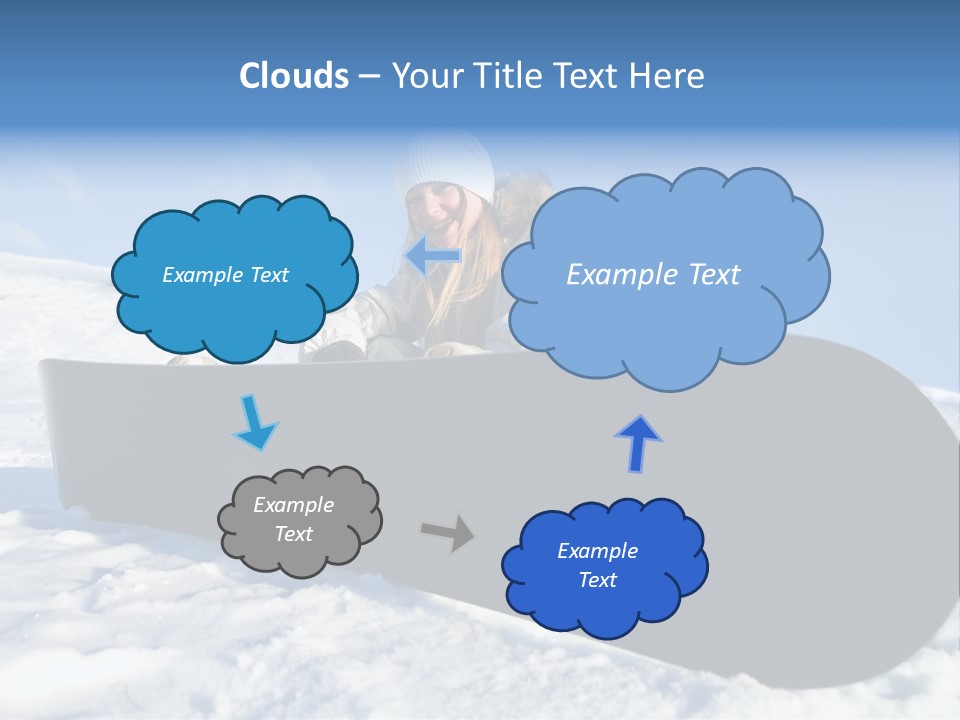 Girl With Snowboard Sit On Snow PowerPoint Template