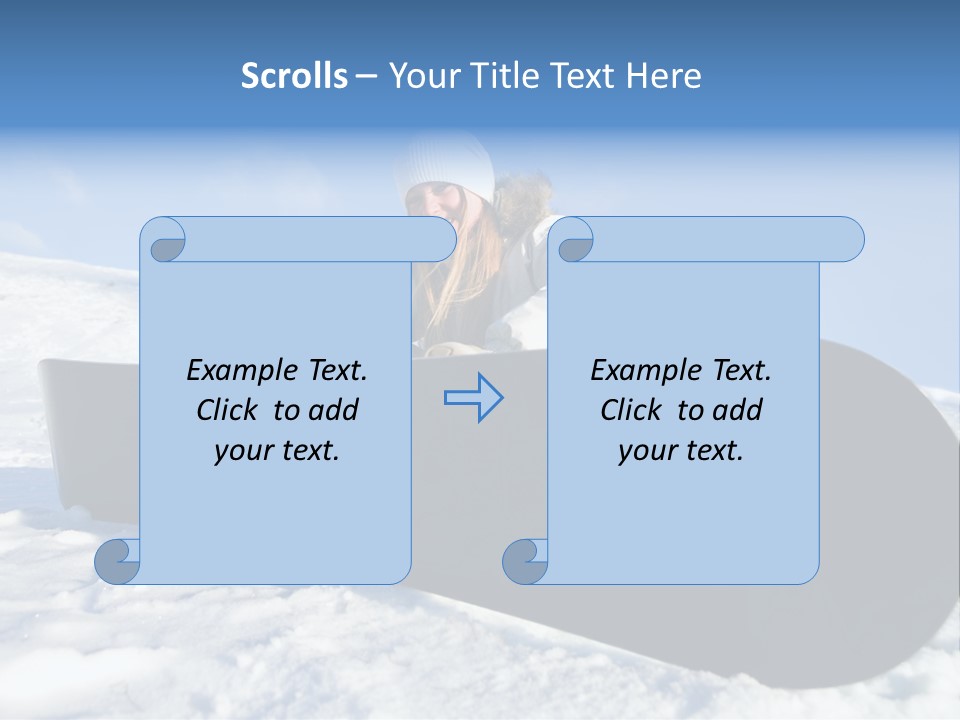 Girl With Snowboard Sit On Snow PowerPoint Template