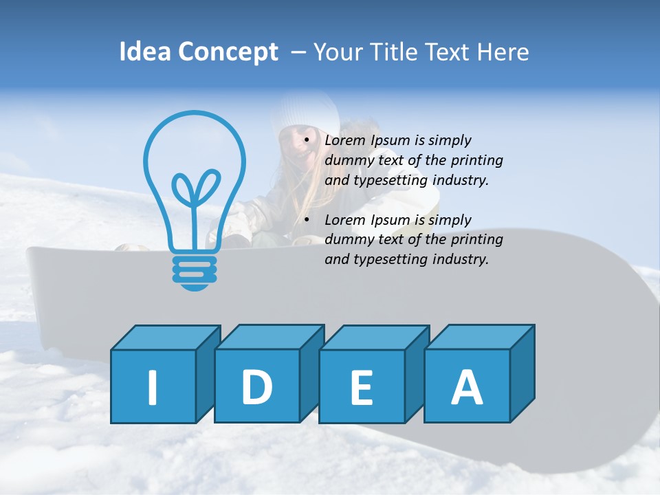 Girl With Snowboard Sit On Snow PowerPoint Template