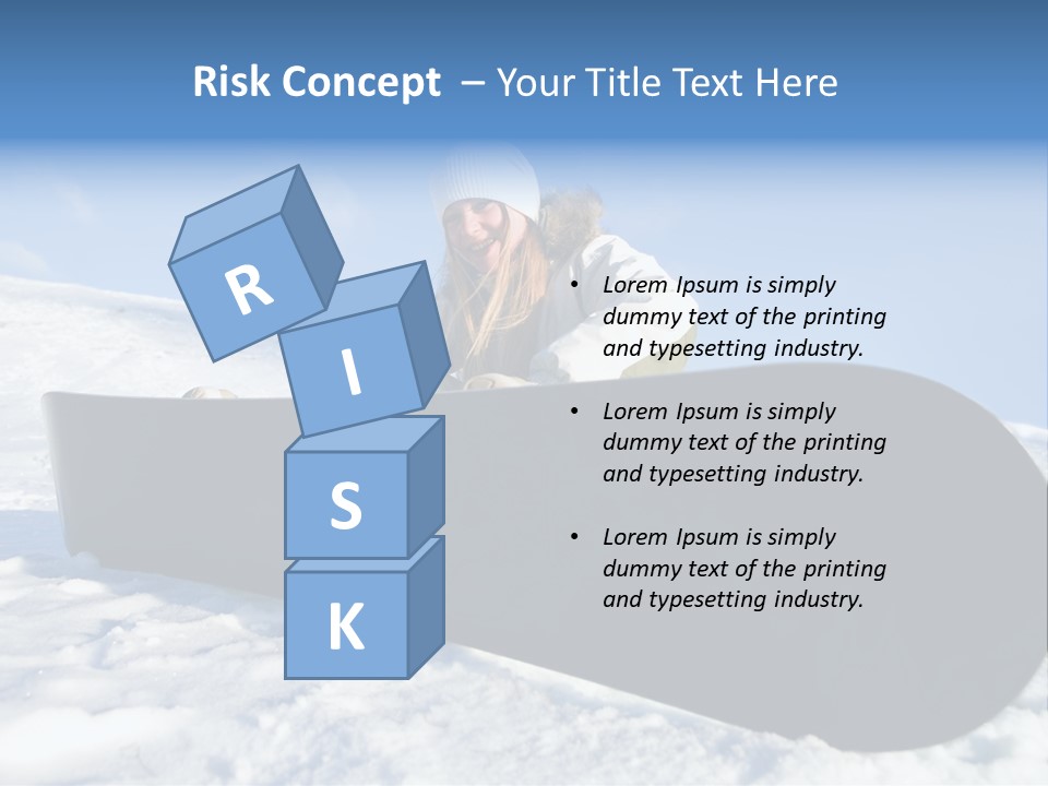 Girl With Snowboard Sit On Snow PowerPoint Template