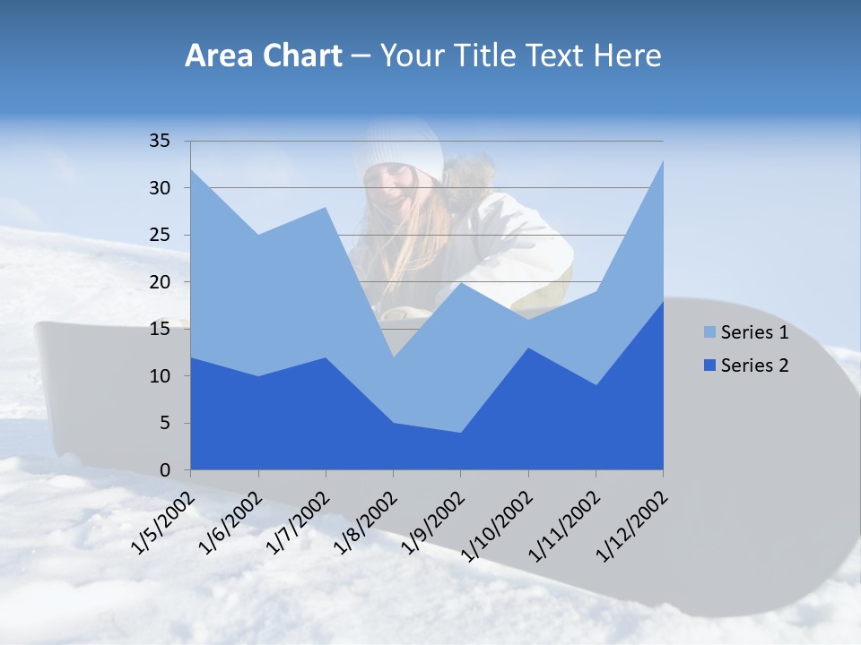 Girl With Snowboard Sit On Snow PowerPoint Template
