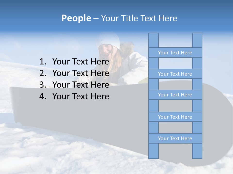 Girl With Snowboard Sit On Snow PowerPoint Template