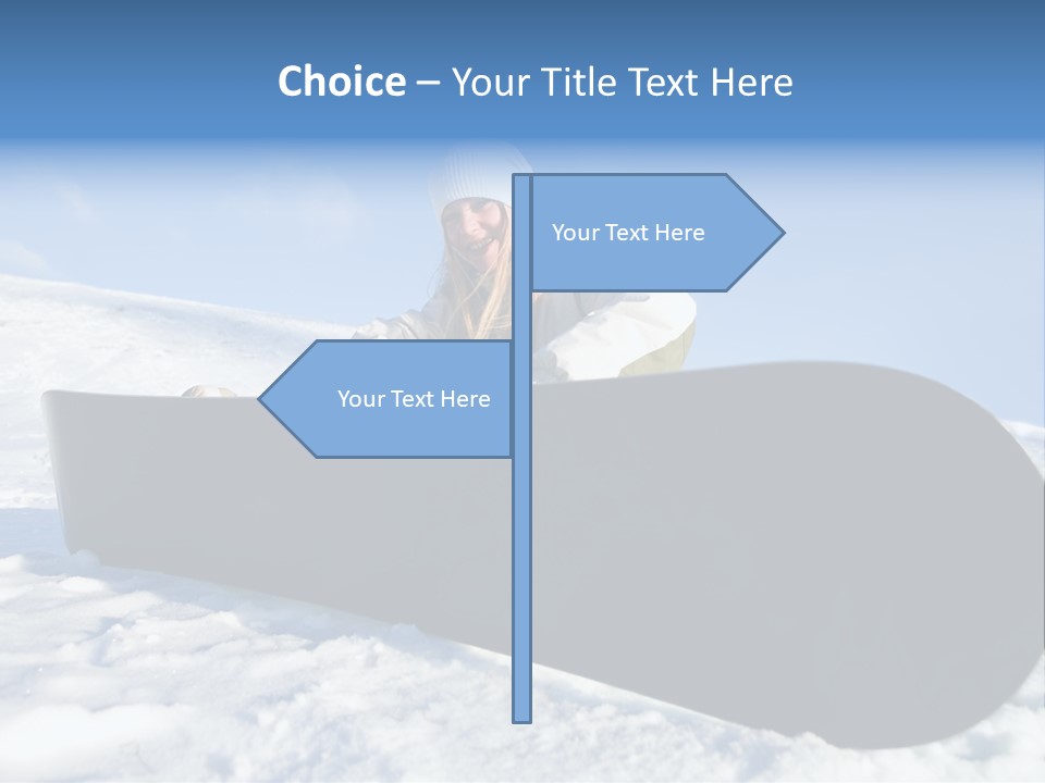 Girl With Snowboard Sit On Snow PowerPoint Template