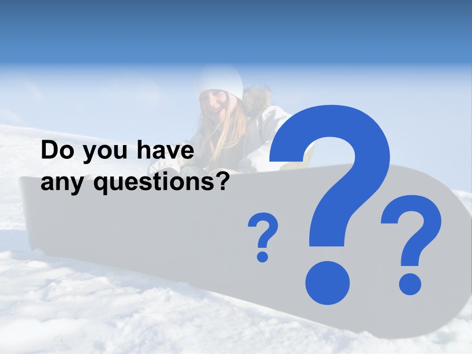 Girl With Snowboard Sit On Snow PowerPoint Template