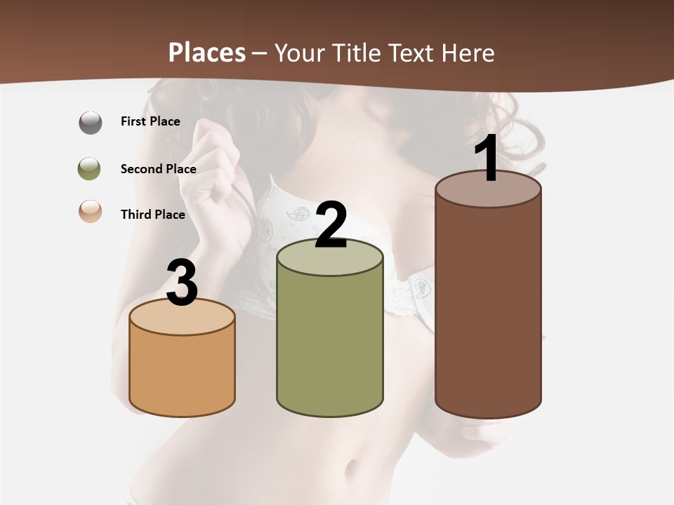 Smiling Busty Brunette In White Lingerie Islated On White PowerPoint Template