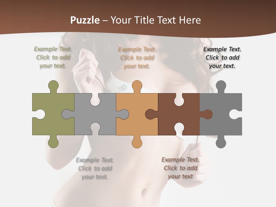 Smiling Busty Brunette In White Lingerie Islated On White PowerPoint Template