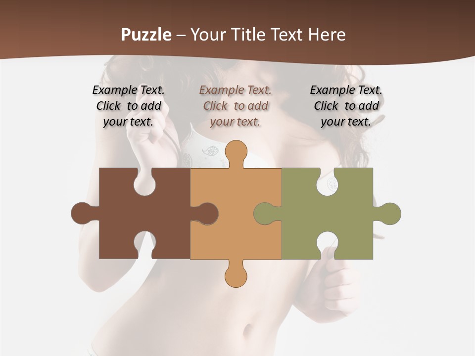 Smiling Busty Brunette In White Lingerie Islated On White PowerPoint Template