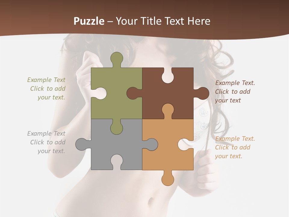 Smiling Busty Brunette In White Lingerie Islated On White PowerPoint Template