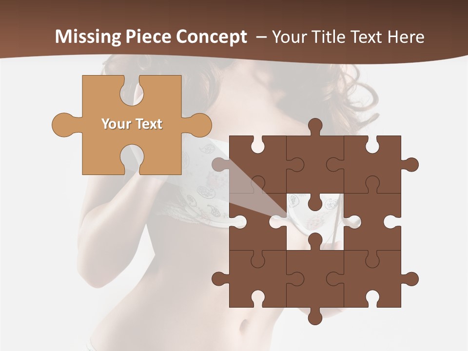 Smiling Busty Brunette In White Lingerie Islated On White PowerPoint Template