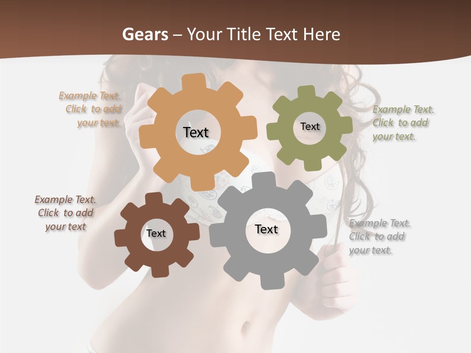 Smiling Busty Brunette In White Lingerie Islated On White PowerPoint Template