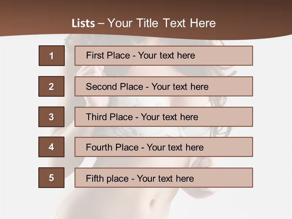 Smiling Busty Brunette In White Lingerie Islated On White PowerPoint Template