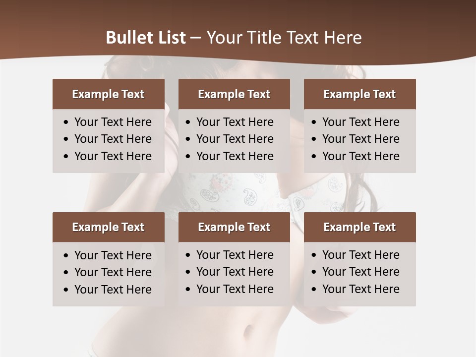 Smiling Busty Brunette In White Lingerie Islated On White PowerPoint Template