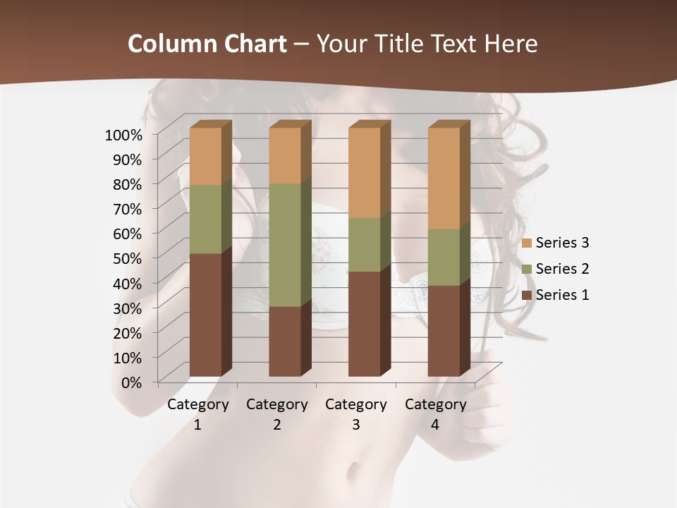 Smiling Busty Brunette In White Lingerie Islated On White PowerPoint Template