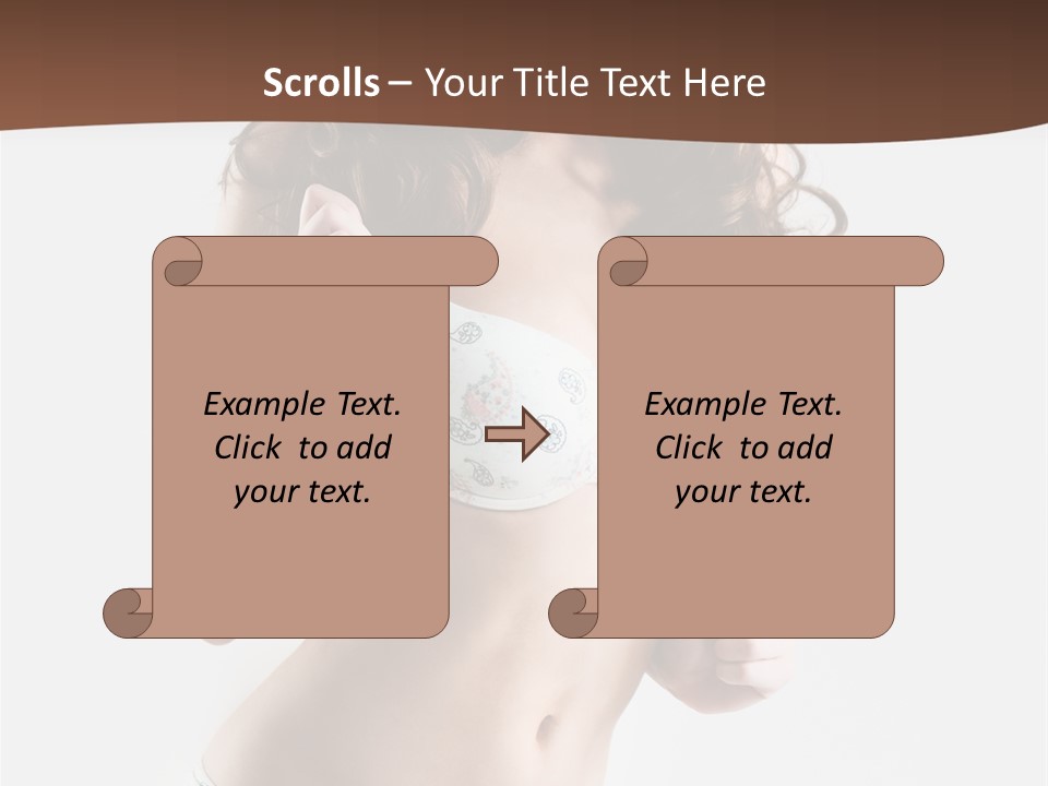 Smiling Busty Brunette In White Lingerie Islated On White PowerPoint Template