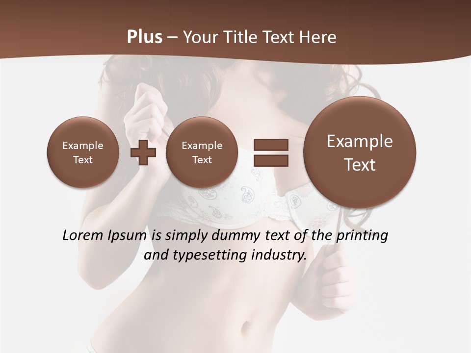 Smiling Busty Brunette In White Lingerie Islated On White PowerPoint Template