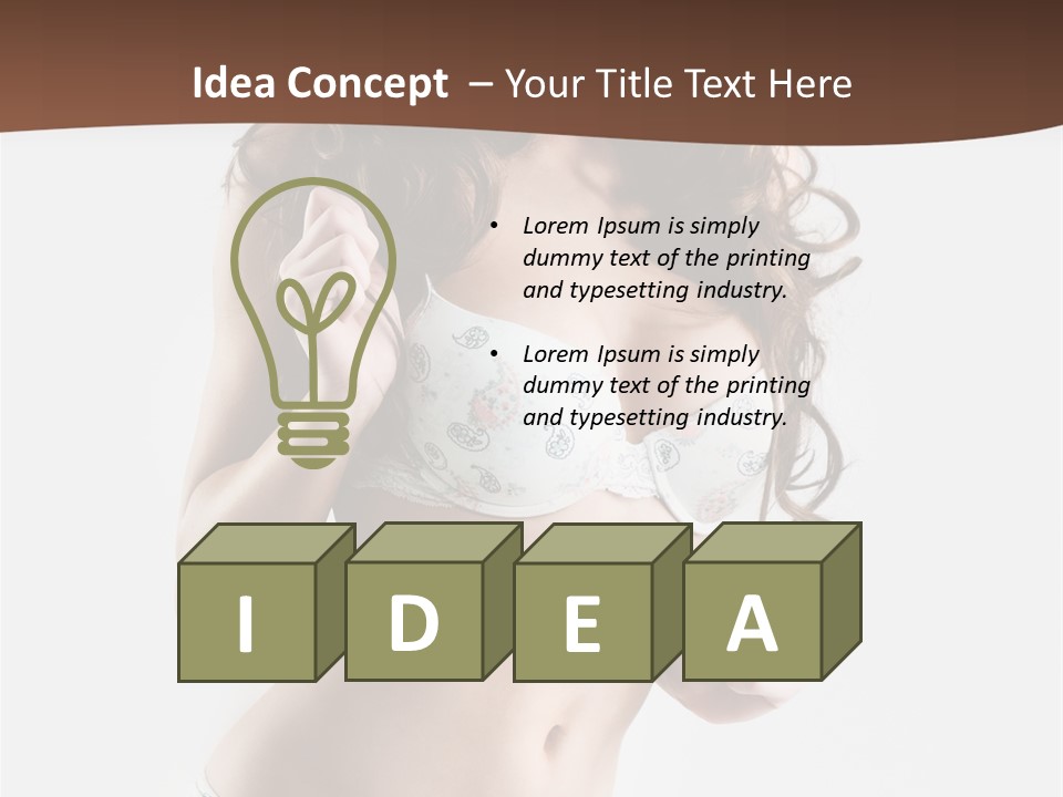 Smiling Busty Brunette In White Lingerie Islated On White PowerPoint Template