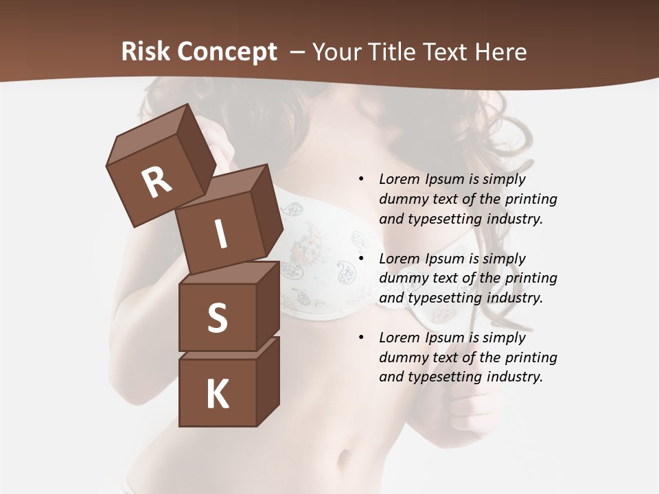 Smiling Busty Brunette In White Lingerie Islated On White PowerPoint Template