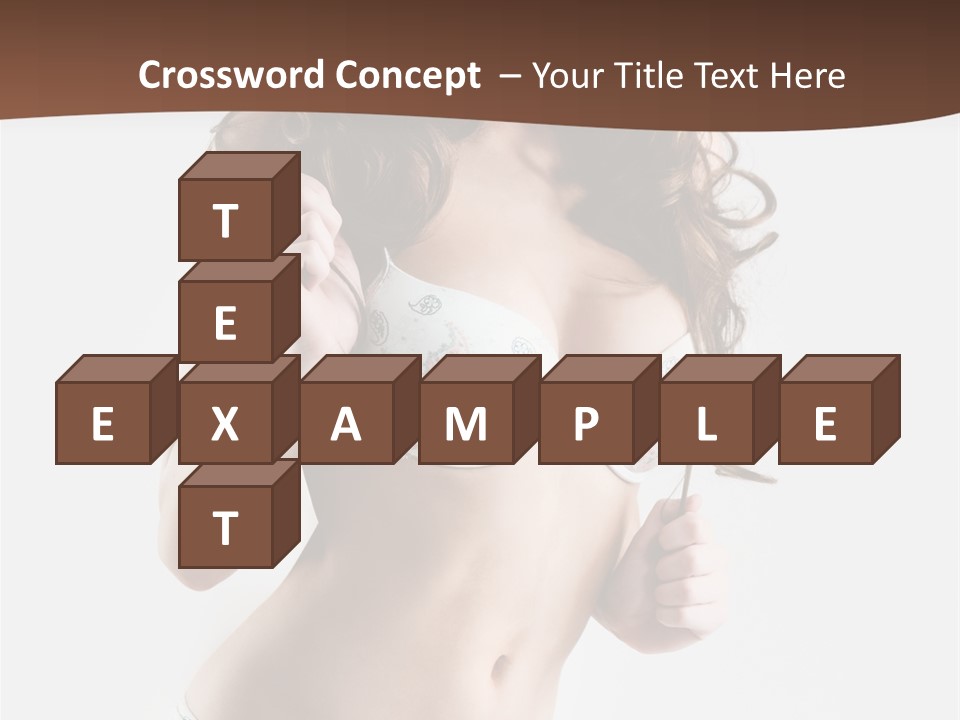 Smiling Busty Brunette In White Lingerie Islated On White PowerPoint Template