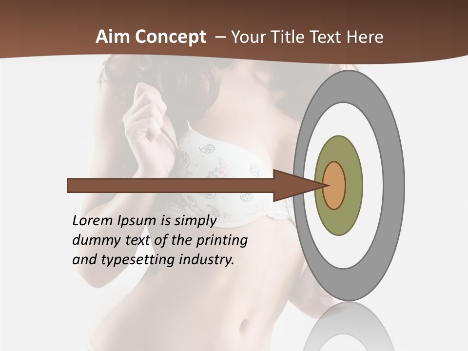 Smiling Busty Brunette In White Lingerie Islated On White PowerPoint Template