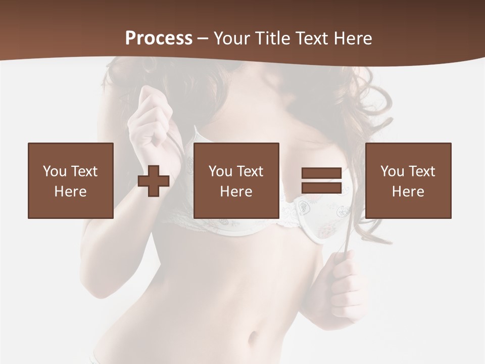 Smiling Busty Brunette In White Lingerie Islated On White PowerPoint Template