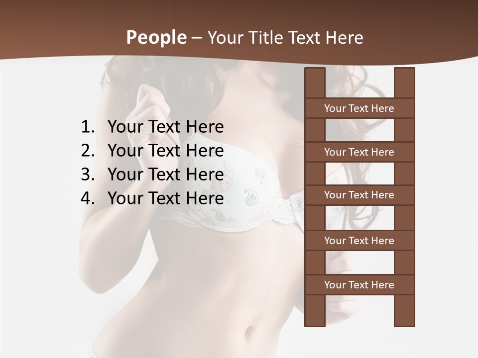 Smiling Busty Brunette In White Lingerie Islated On White PowerPoint Template