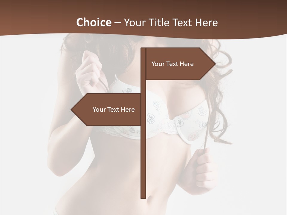 Smiling Busty Brunette In White Lingerie Islated On White PowerPoint Template