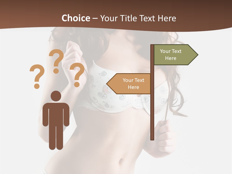 Smiling Busty Brunette In White Lingerie Islated On White PowerPoint Template