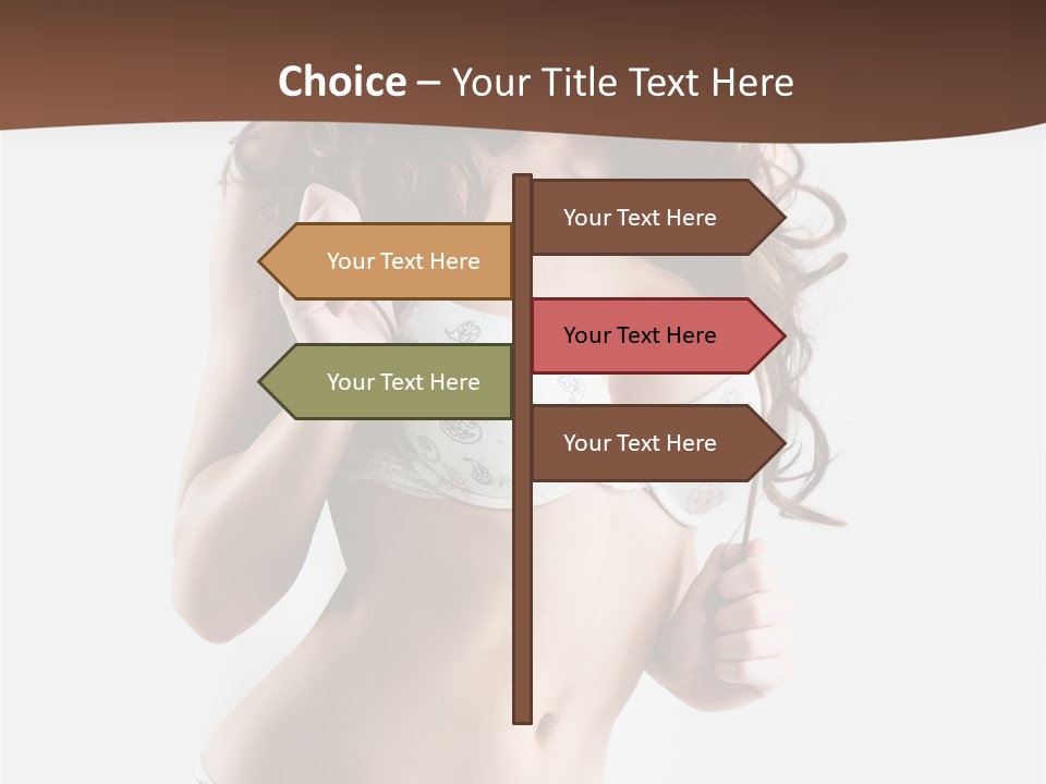 Smiling Busty Brunette In White Lingerie Islated On White PowerPoint Template