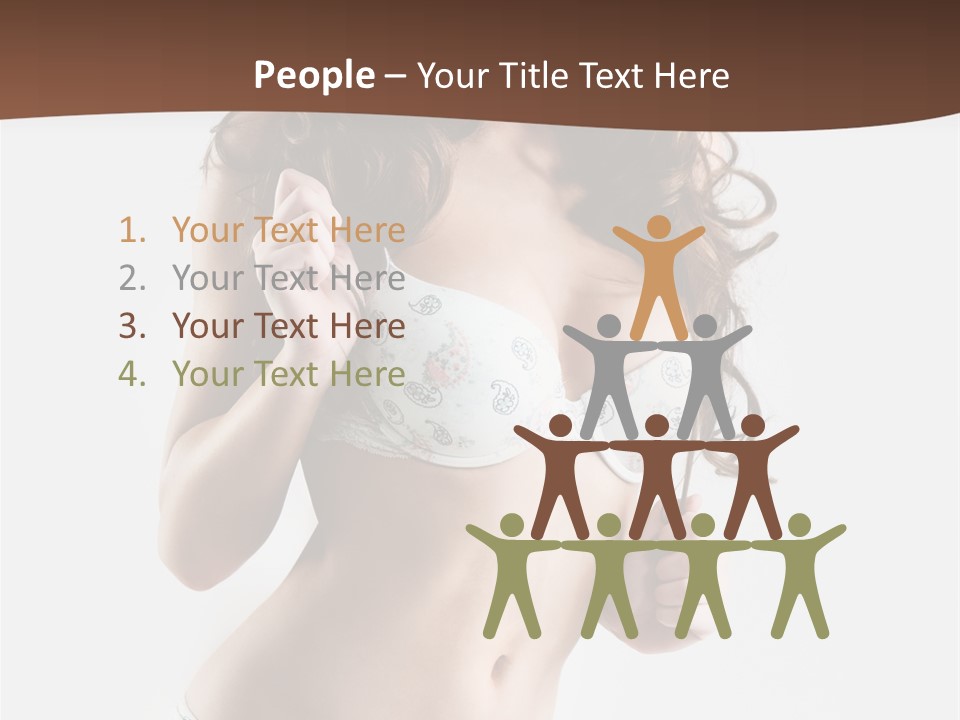 Smiling Busty Brunette In White Lingerie Islated On White PowerPoint Template