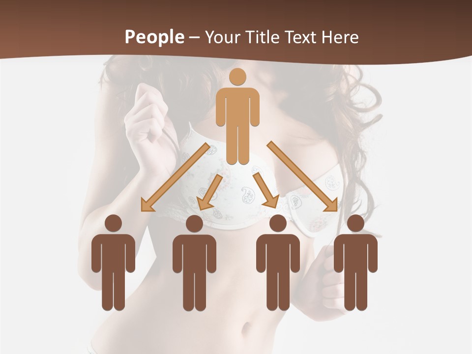 Smiling Busty Brunette In White Lingerie Islated On White PowerPoint Template