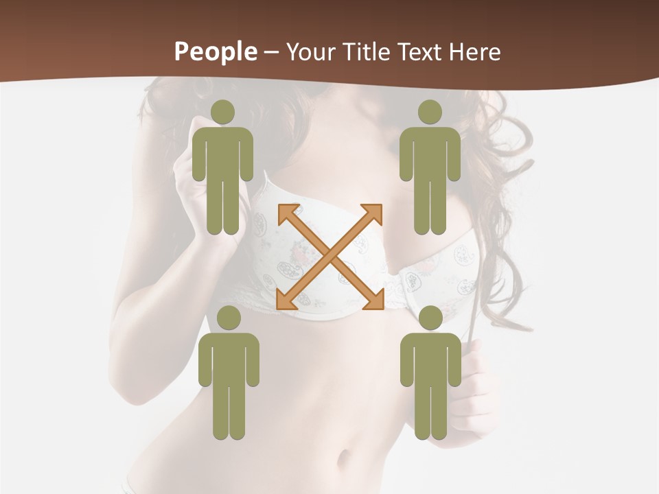 Smiling Busty Brunette In White Lingerie Islated On White PowerPoint Template