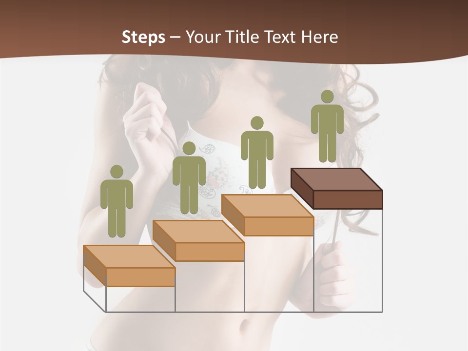 Smiling Busty Brunette In White Lingerie Islated On White PowerPoint Template