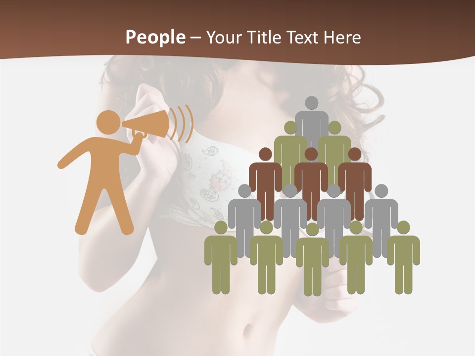 Smiling Busty Brunette In White Lingerie Islated On White PowerPoint Template