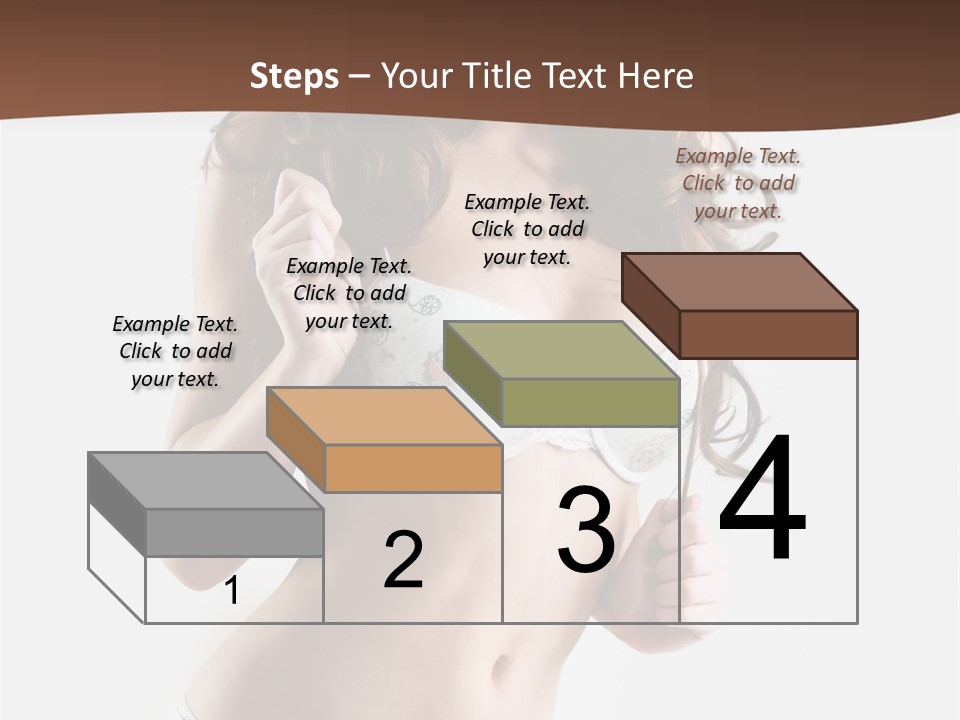 Smiling Busty Brunette In White Lingerie Islated On White PowerPoint Template